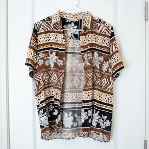 VTG Tribal Floral Shirt Vacation Dadcore Brown Tan Button Up XL | Soft Autumn